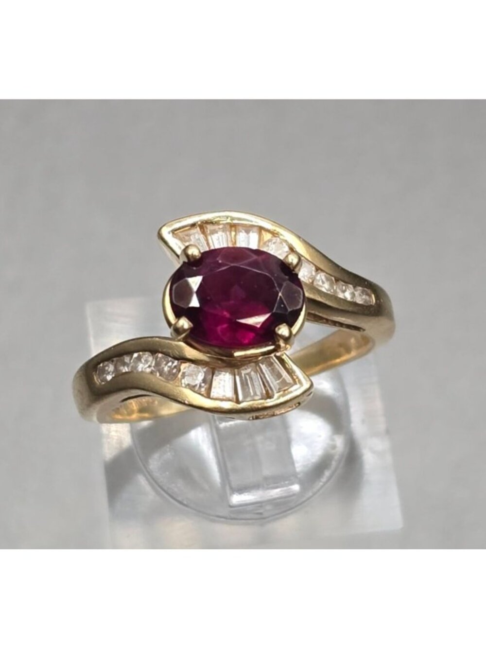 14K Gold Garnet Diamond Vintage Cocktail Ring Size 7 Signed EREV Band - Picture 11 of 16